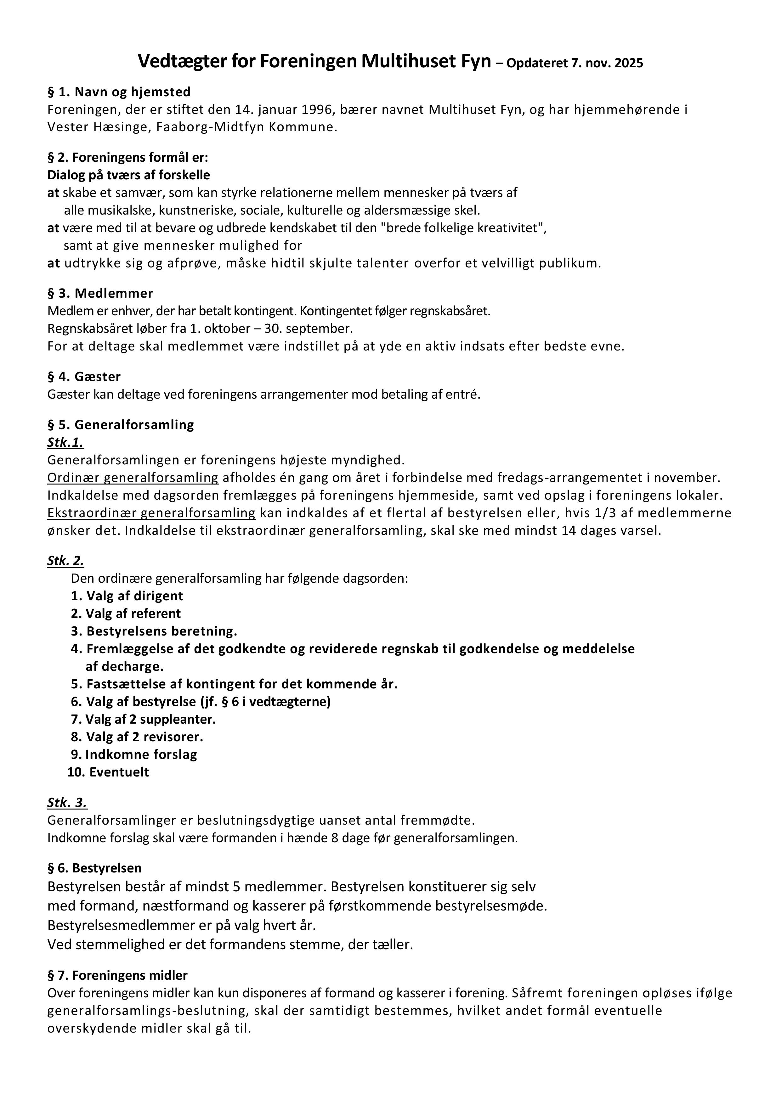 Vedtaegter Opdateret 7 november 2025